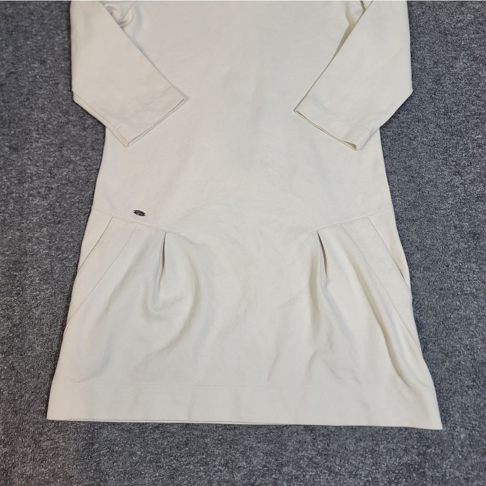 Lacoste Women’s Dress Size 40 M Cream Long Sleeve Shift Stretch Pleated Hem Logo - Picture 6 of 13